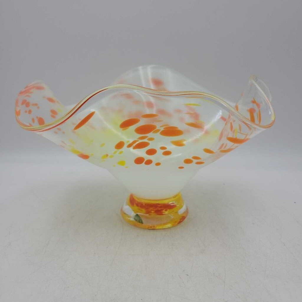Murano Ruffled Centerpiece Bowl Orange/Yellow (GEC)