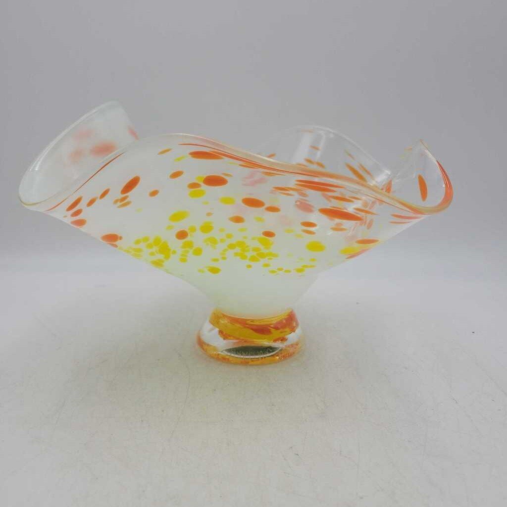 Murano Ruffled Centerpiece Bowl Orange/Yellow (GEC)