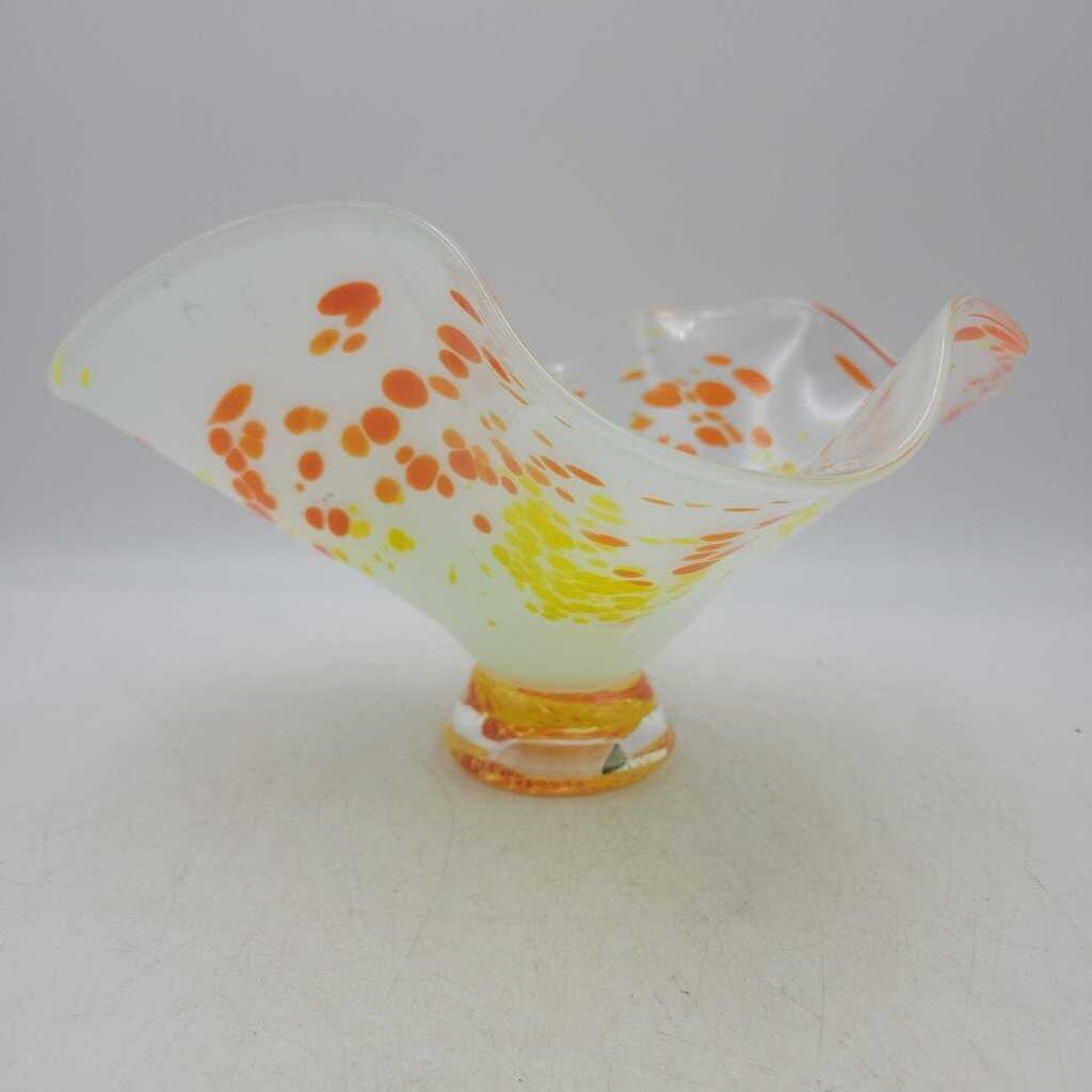 Murano Ruffled Centerpiece Bowl Orange/Yellow (GEC)