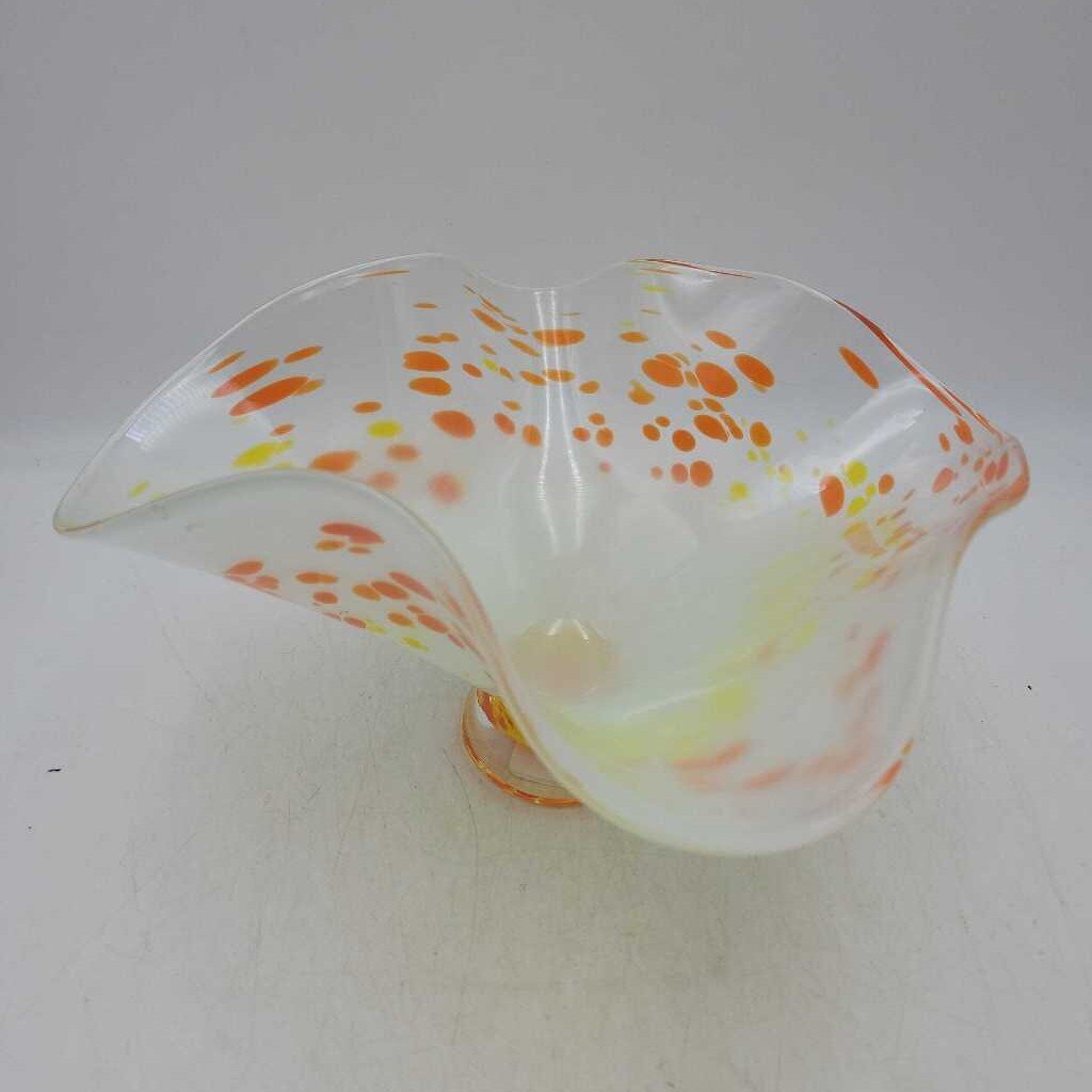 Murano Ruffled Centerpiece Bowl Orange/Yellow (GEC)