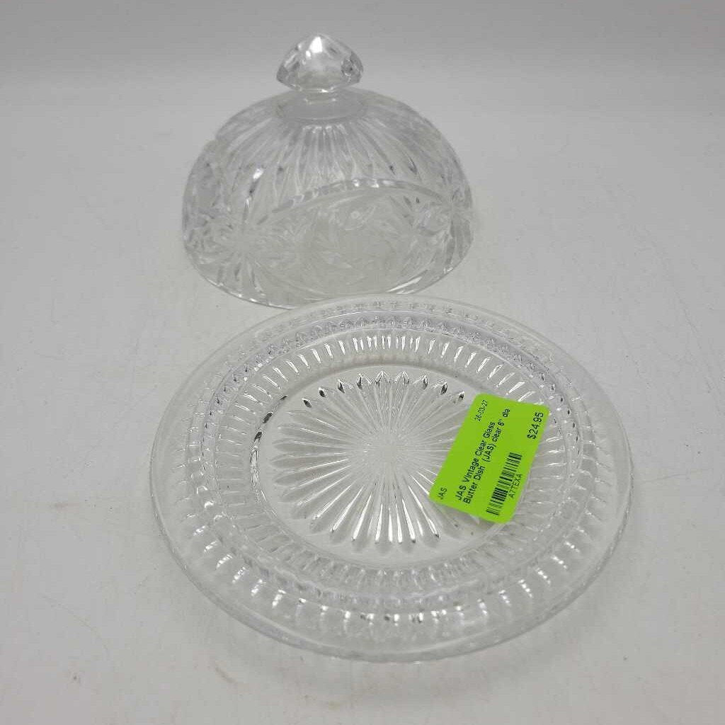 Vintage Clear Glass Butter Dish (JAS)