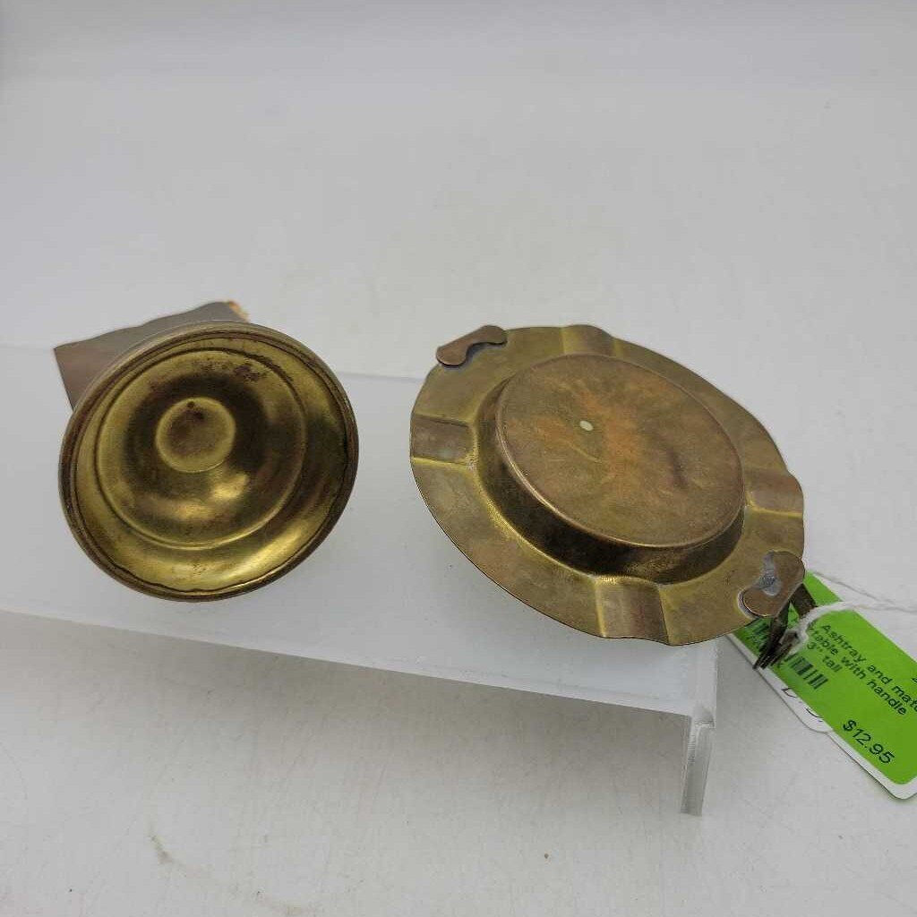 Brass Ashtray and match holder portable with handle (BS)