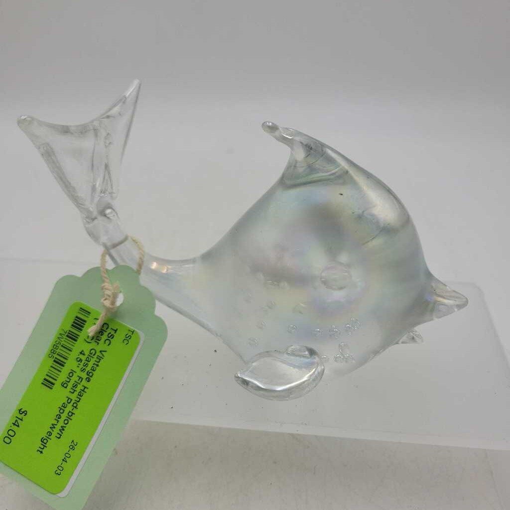 Vintage Hand-blown Clear Glass Fish Paperweight (TSC)