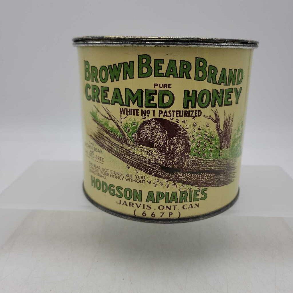 Antique Brown Bear Brand Pure Creamed Honey Can - Jarvis, ON (c. 1920's) (JEF)