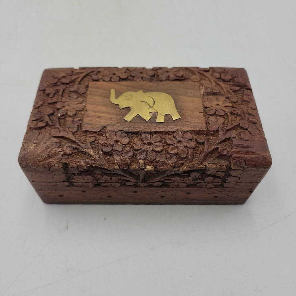 Hand carved Brass Elephant insert wooden box (JAS)