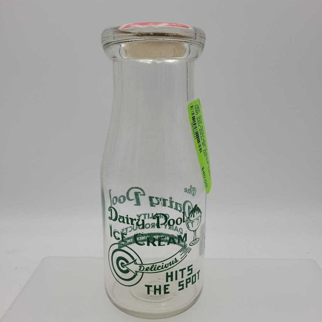 The dairy Pool Ice cream Hits the spot Milk Bottle (JEF) Half pint