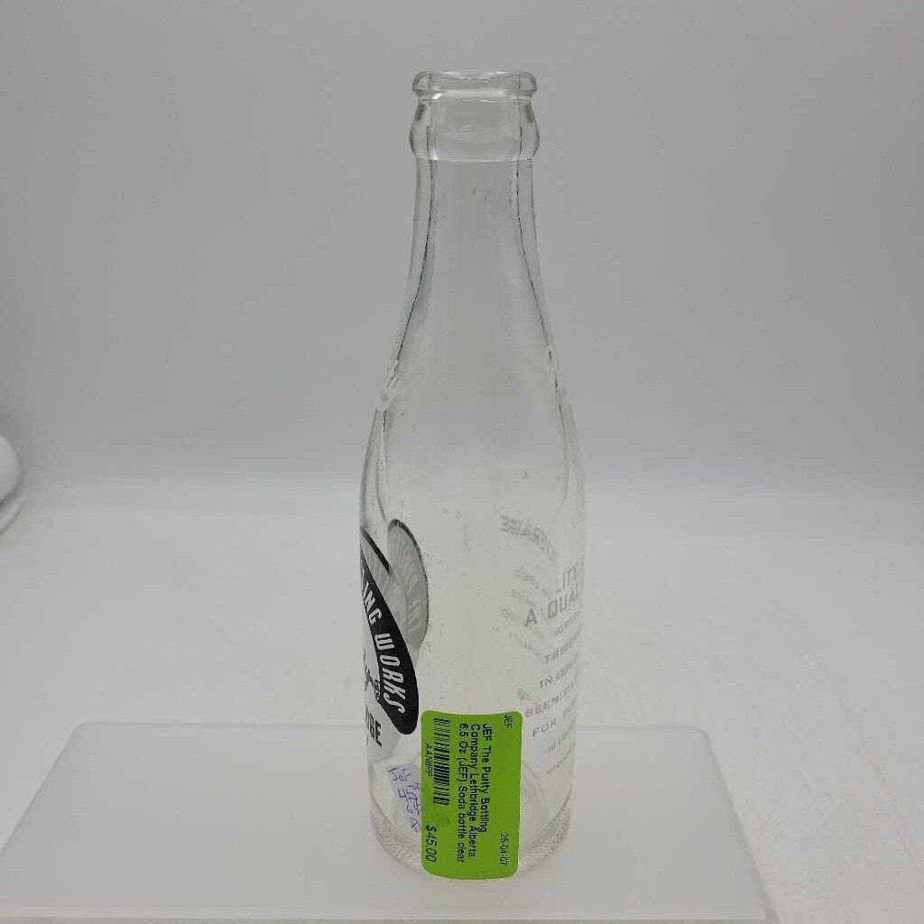 The Purity Bottling Company Lethbridge Alberta 6.5 Oz (JEF) Soda bottle