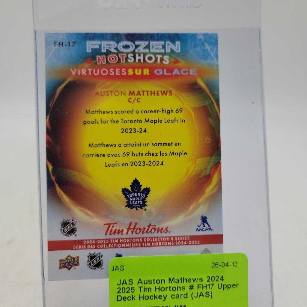 Auston Mathews 2024 2025 Tim Hortons # FH17 Upper Deck Hockey card (JAS)