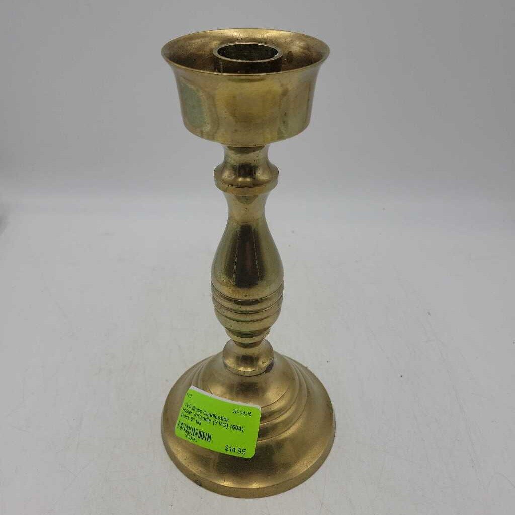 Brass Candlestick Holder w/Candle (YVO) (604)