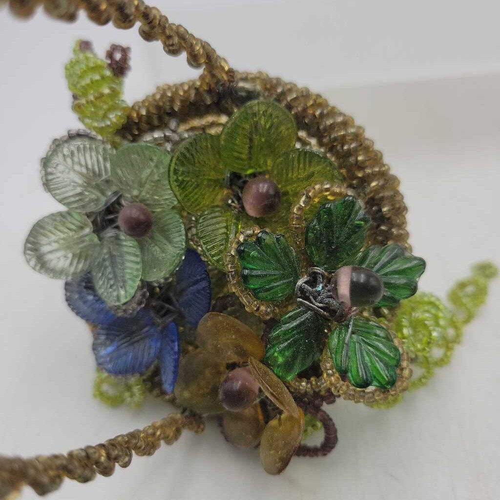 Beaded Art Glass Flower Basket (DS) 3581