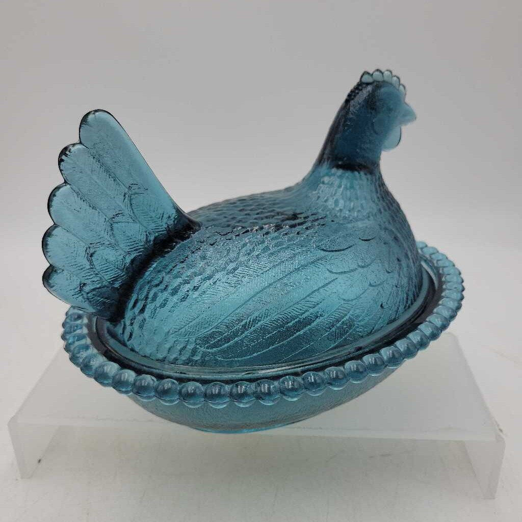*RARE* Indiana Glass Company "Confederate Blue" Hen on Nest