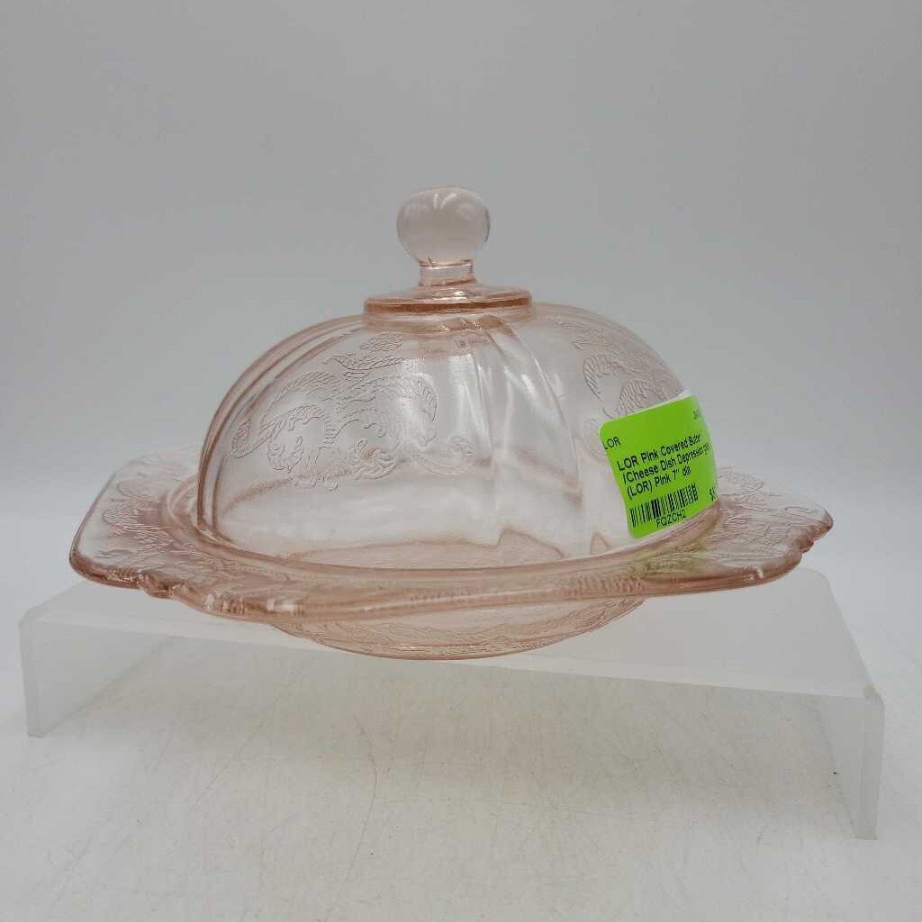 Pink Covered Butter /Cheese Dish Depression glass (LOR)