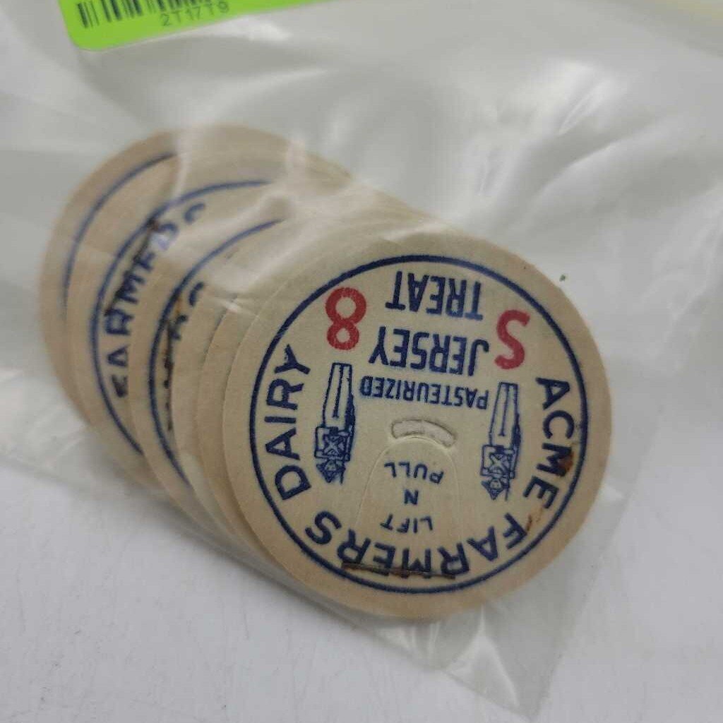 Acme Farmer's Milk bottle Tops caps (10) Jas