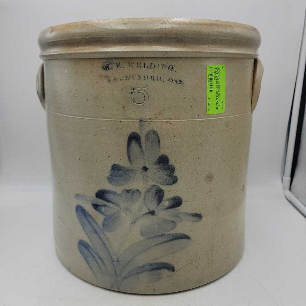 W E Welding Brantford On. 5 Crock as found (JAS)