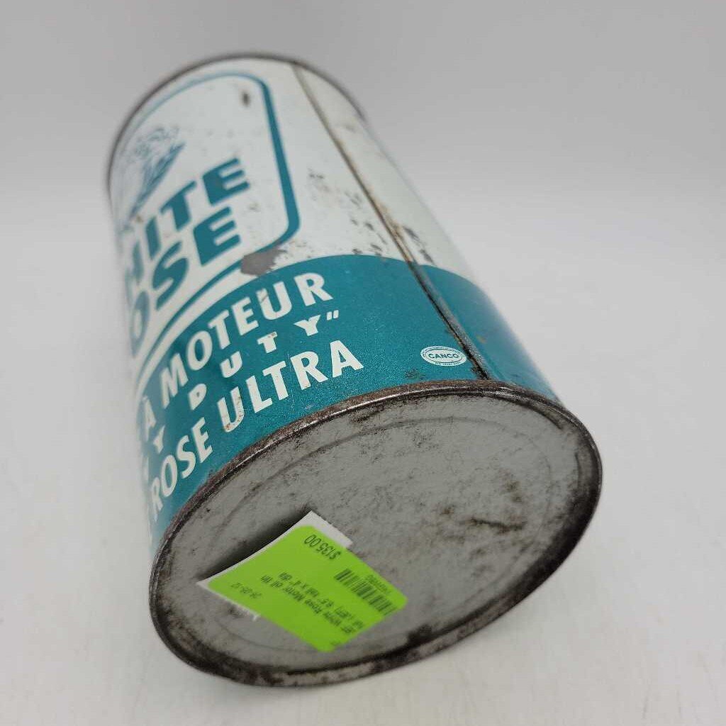 White Rose Motor oil tin full. (JEF)