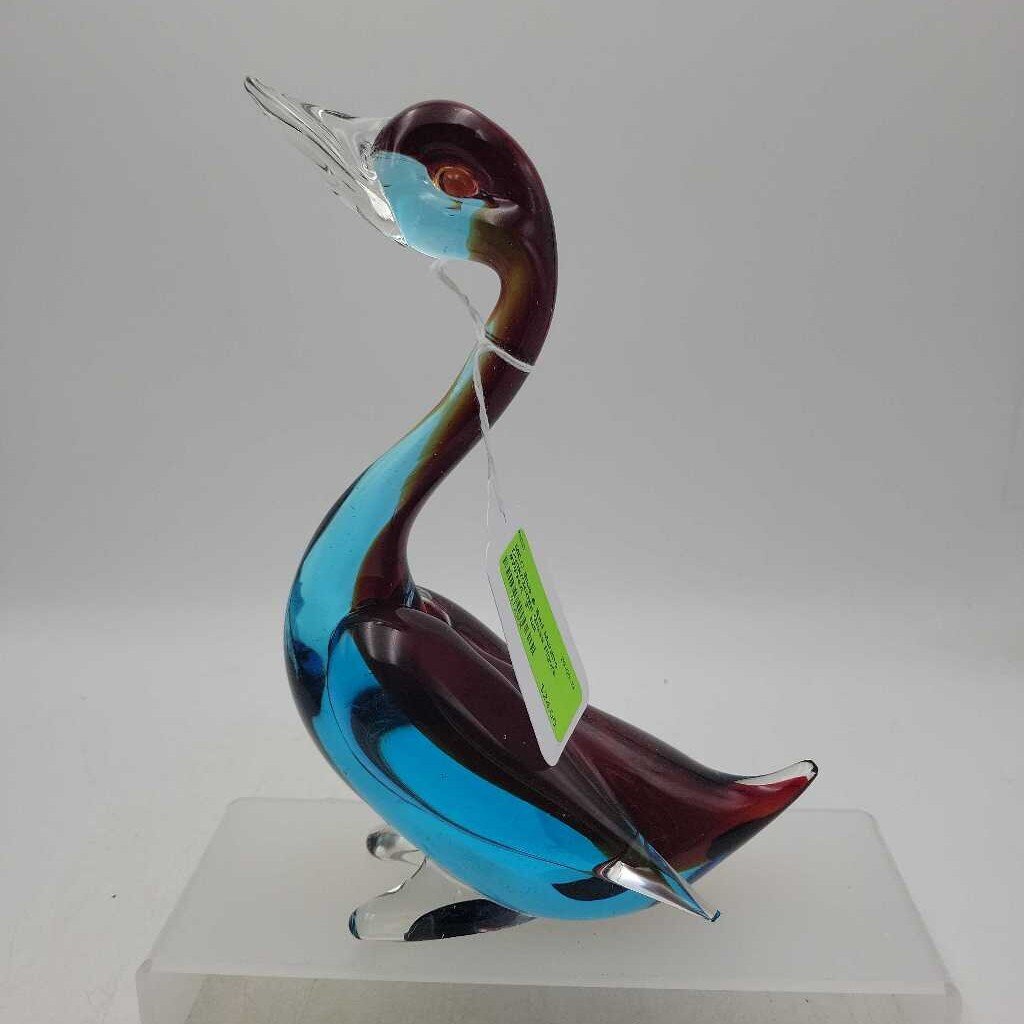 Blue & Red Murano Duck/Goose Glass Figure #2834A