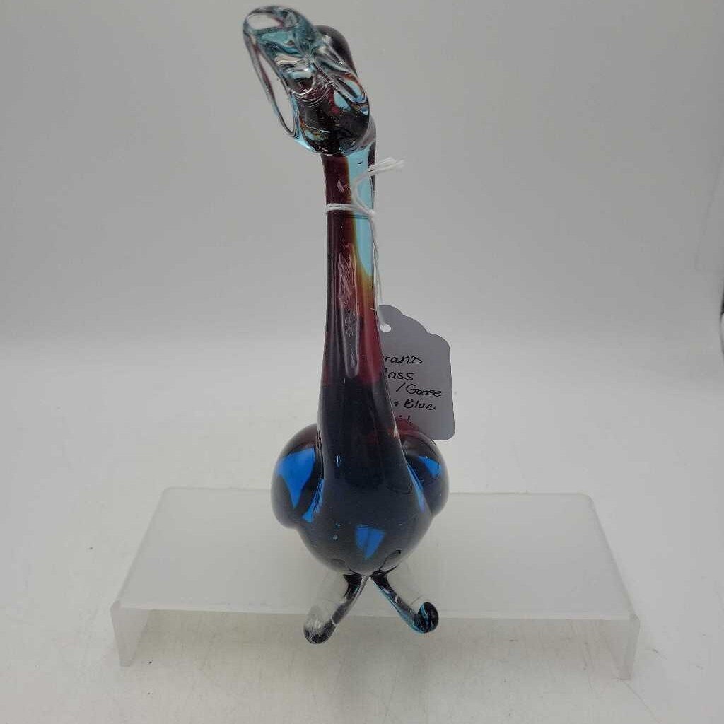 Blue & Red Murano Duck/Goose Glass Figure #2834A