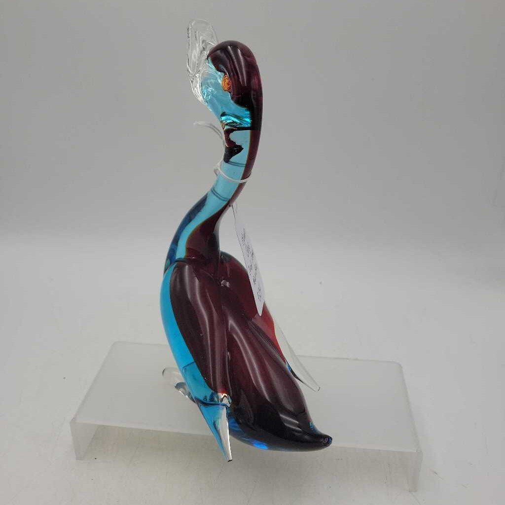 Blue & Red Murano Duck/Goose Glass Figure #2834A