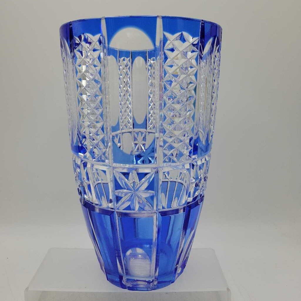 Beautiful art glass Crystal vase Cobalt clear (DMG) 1217