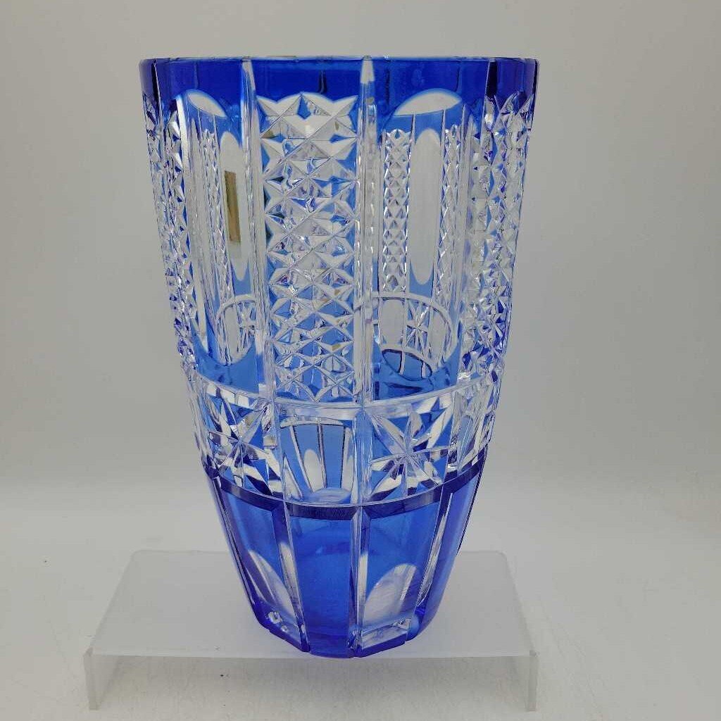 Beautiful art glass Crystal vase Cobalt clear (DMG) 1217