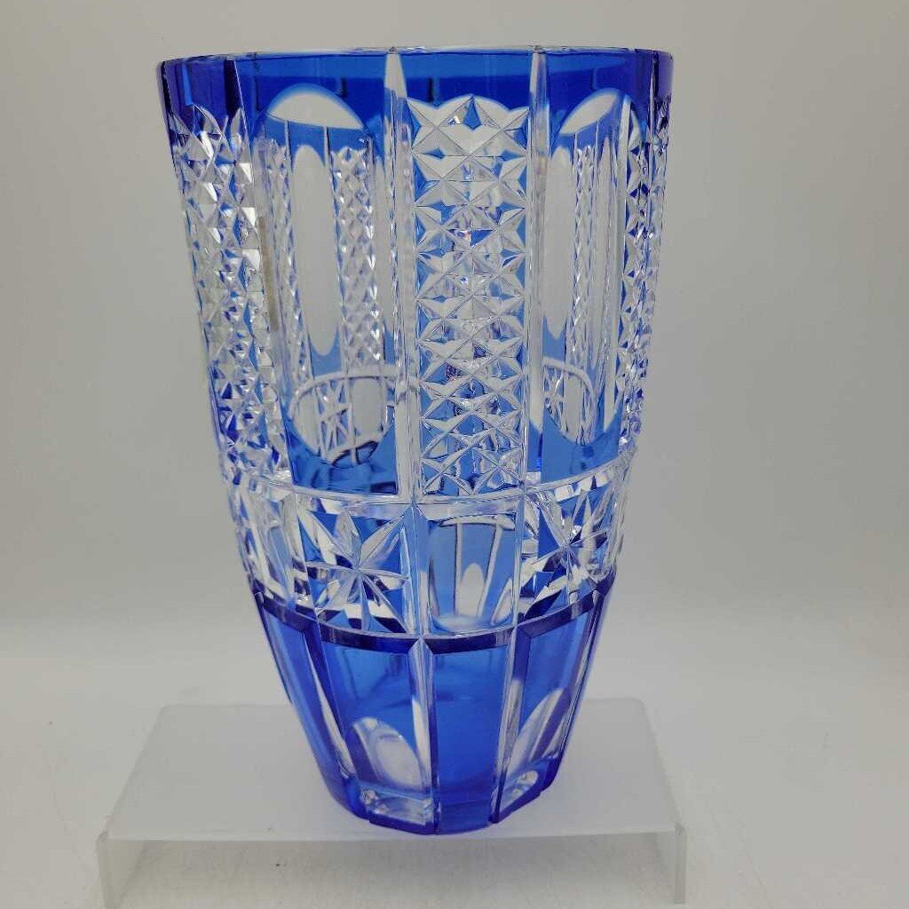Beautiful art glass Crystal vase Cobalt clear (DMG) 1217