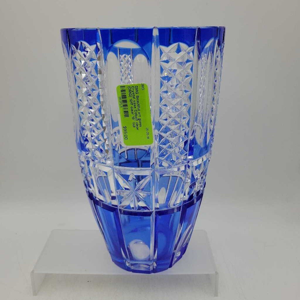 Beautiful art glass Crystal vase Cobalt clear (DMG) 1217