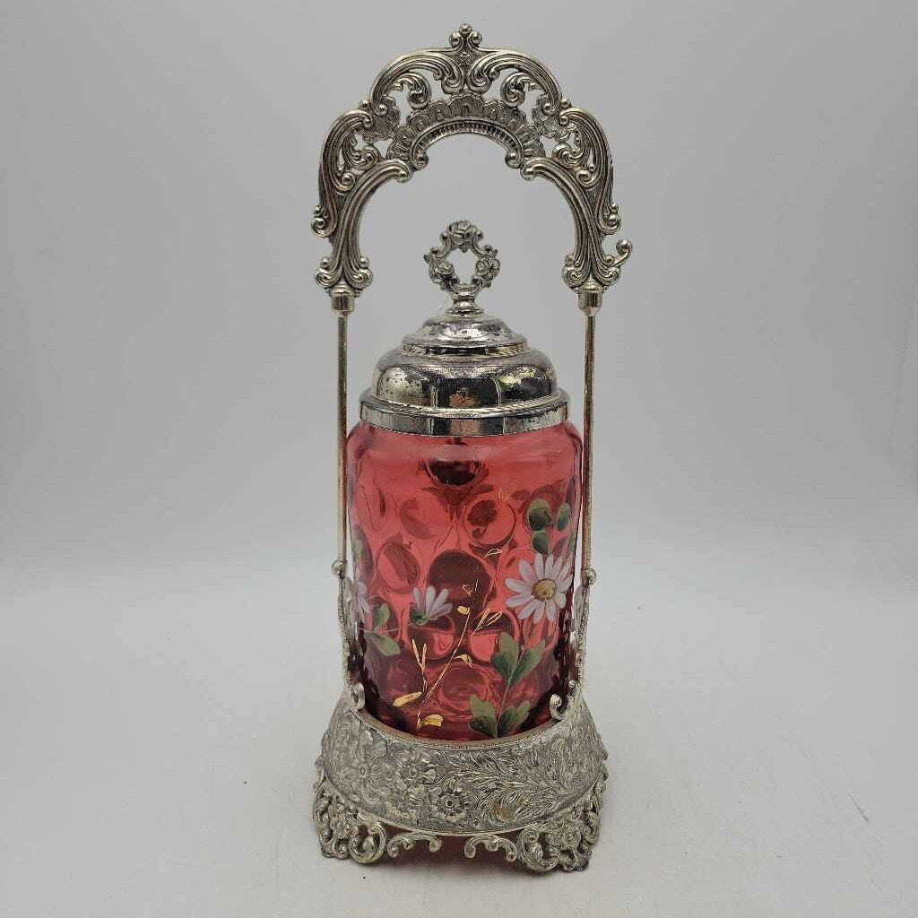 Antique Cranberry glass Cruet (DEB)