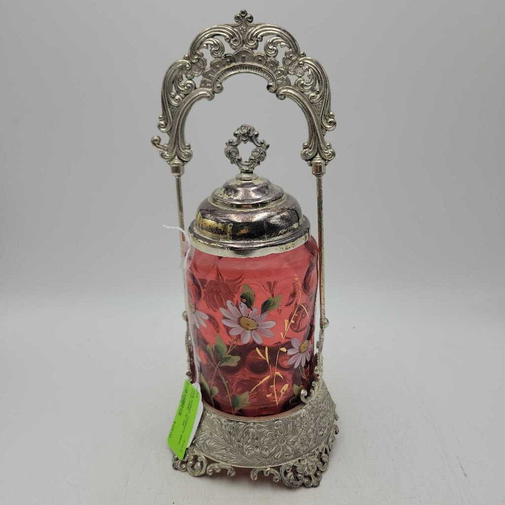 Antique Cranberry glass Cruet (DEB)