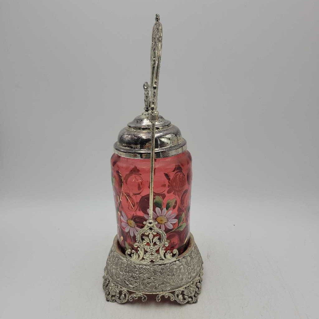 Antique Cranberry glass Cruet (DEB)