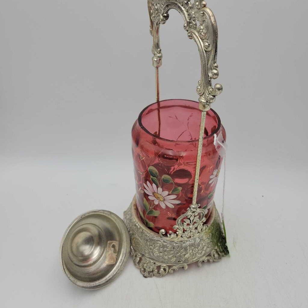 Antique Cranberry glass Cruet (DEB)