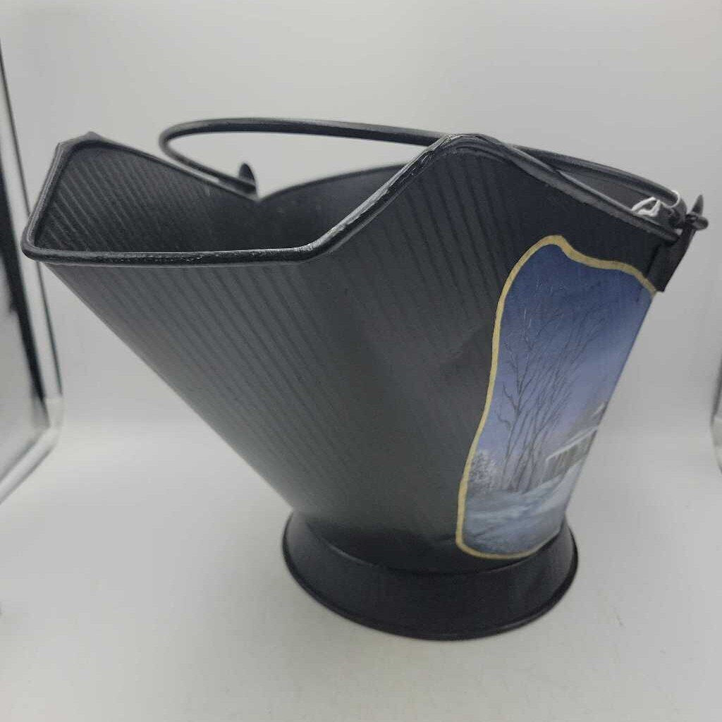 Metal Coal Skuttle with tole painted scene (DMG) 0906