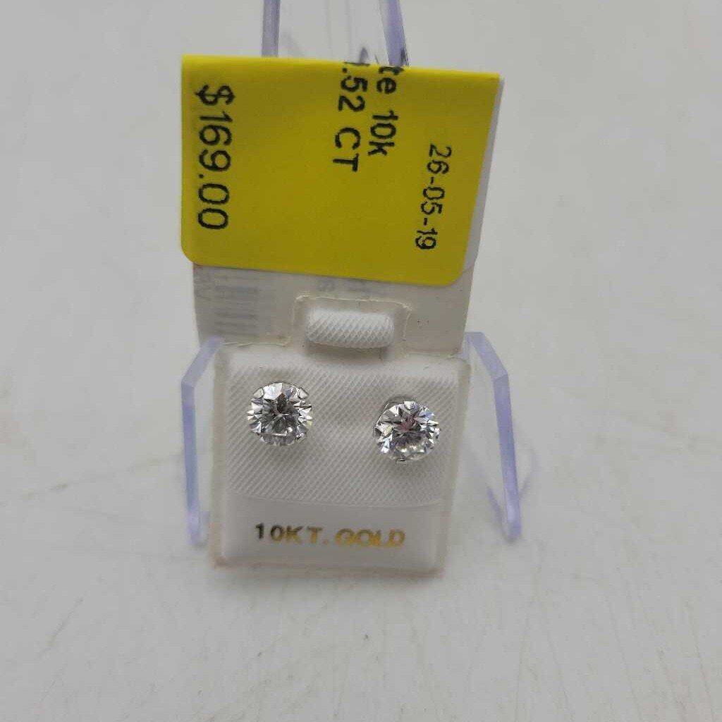 White Moissanite 10k Gold Earrings (LIT)