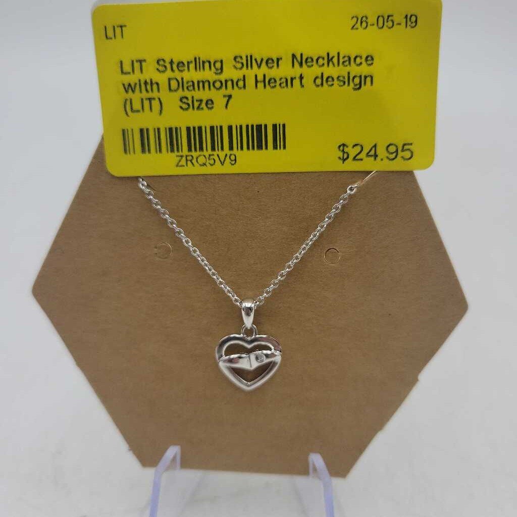 Sterling Silver Necklace with Diamond Heart design (LIT)
