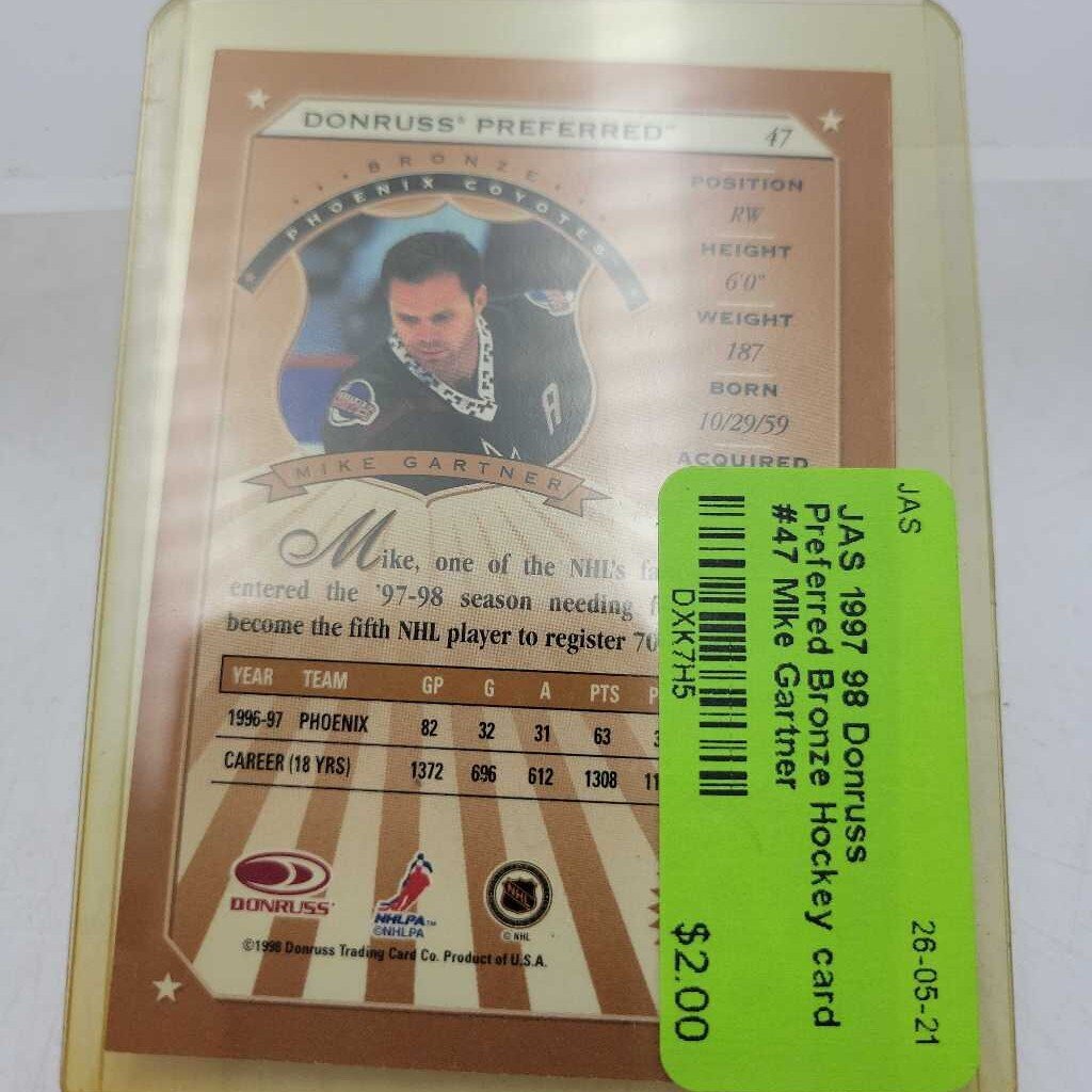 1997 98 Donruss Preferred Bronze Hockey card #47 Mike Gartner