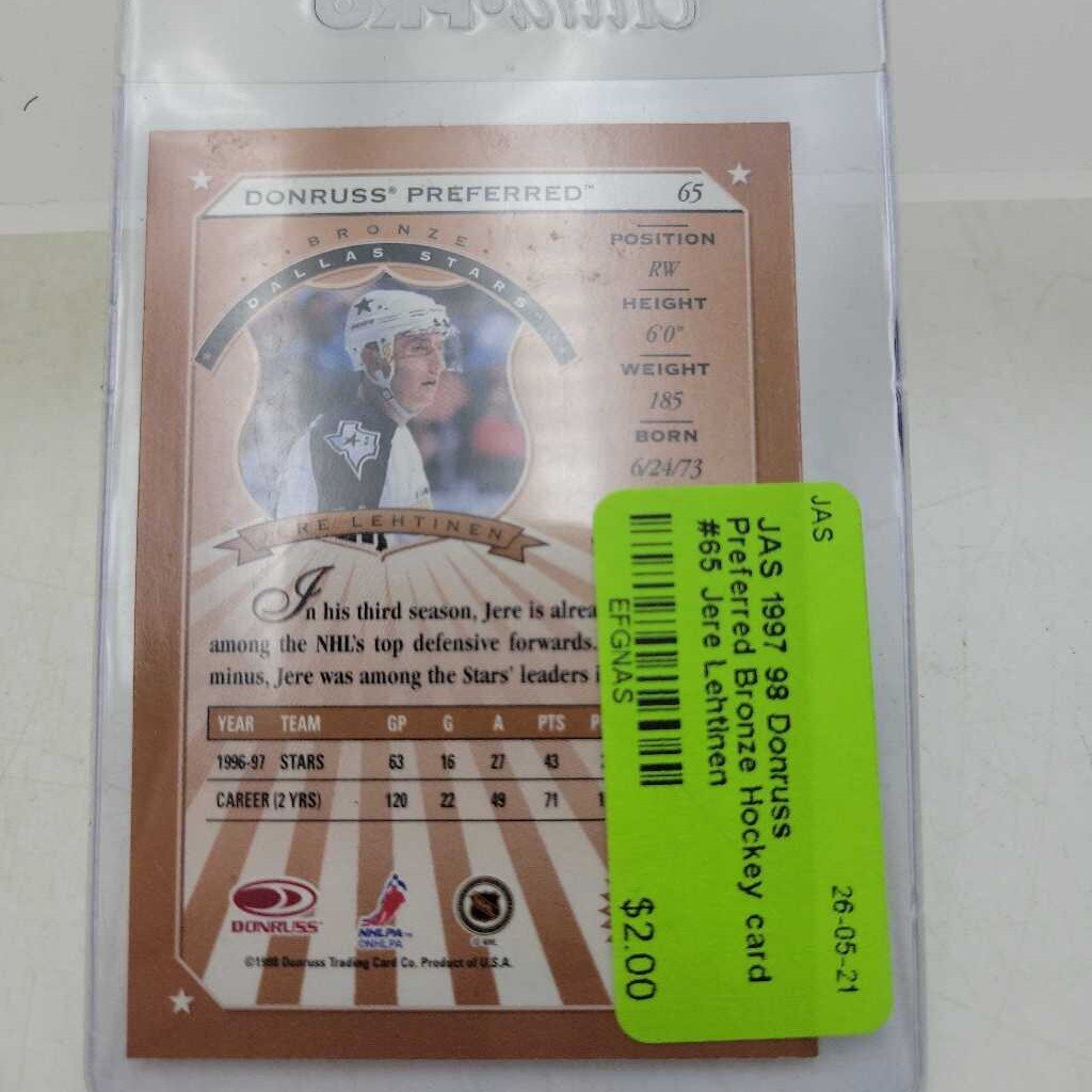 1997 98 Donruss Preferred Bronze Hockey card #65 Jere Lehtinen