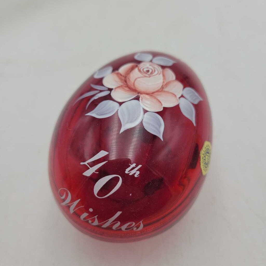 Westmoreland red glass egg 40 th wishes (LIND)