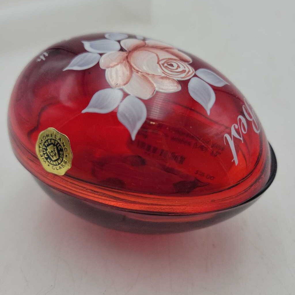 Westmoreland red glass egg 40 th wishes (LIND)