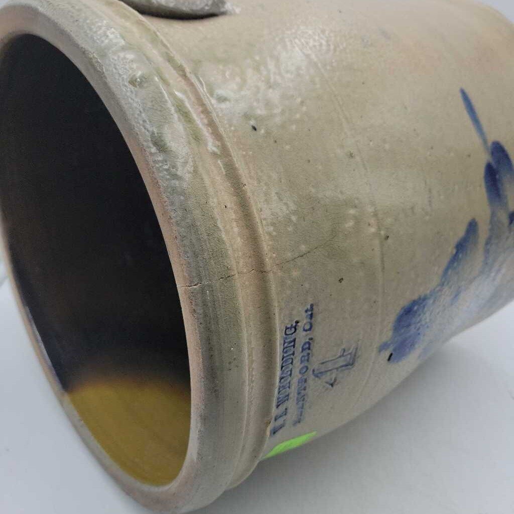 W E Welding Brantford On. 4 Gallon Crock as found (JAS)