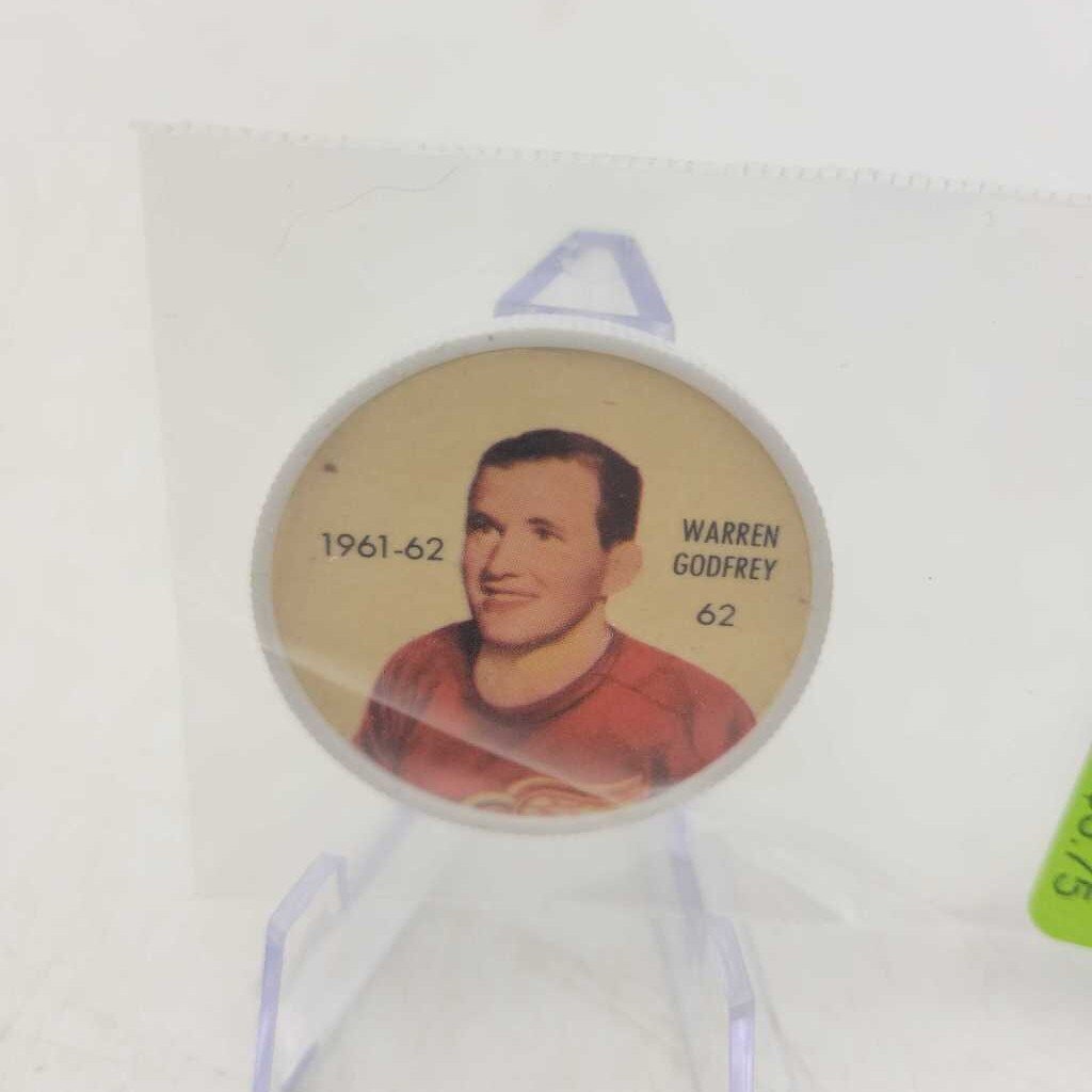 Shirriff Salada Hockey Coin Warren Godfrey 62 1961 62 Detroit (JAS)