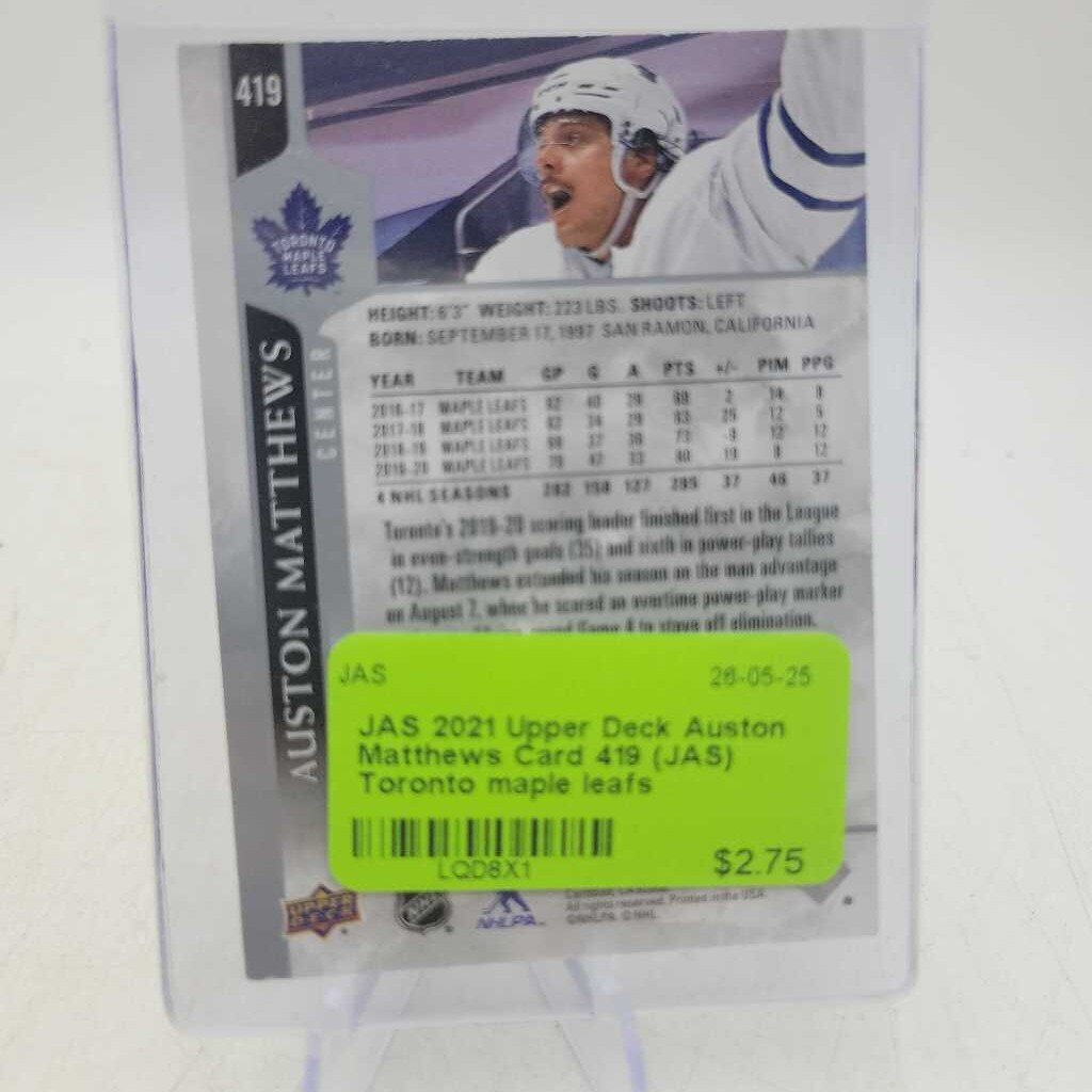 2021 Upper Deck Auston Matthews Card 419 (JAS) Toronto maple leafs