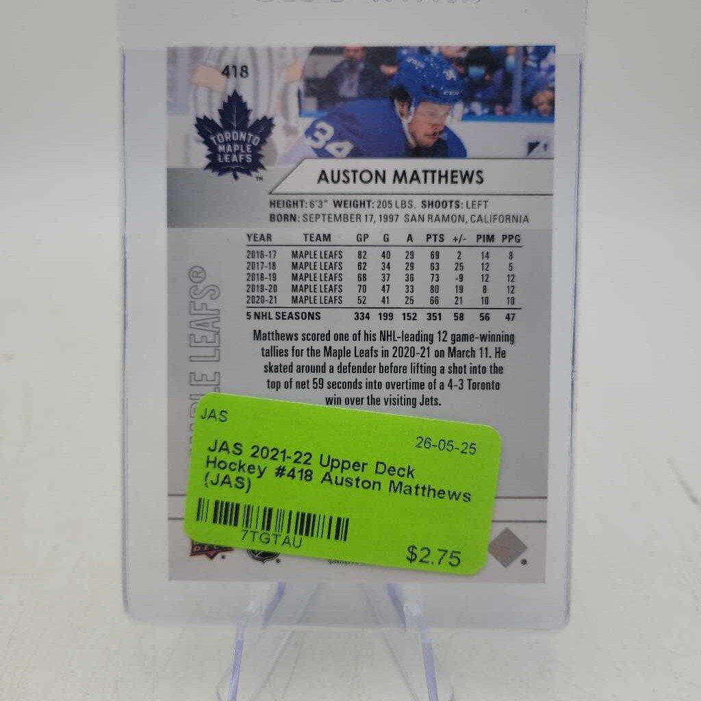 2021-22 Upper Deck Hockey #418 Auston Matthews (JAS)