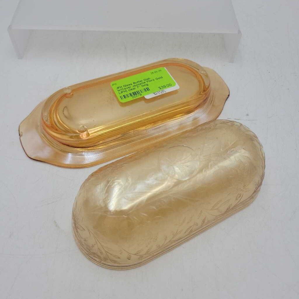 Glass Butter Dish w/Cover Jeanette Flora Gold (JFH)
