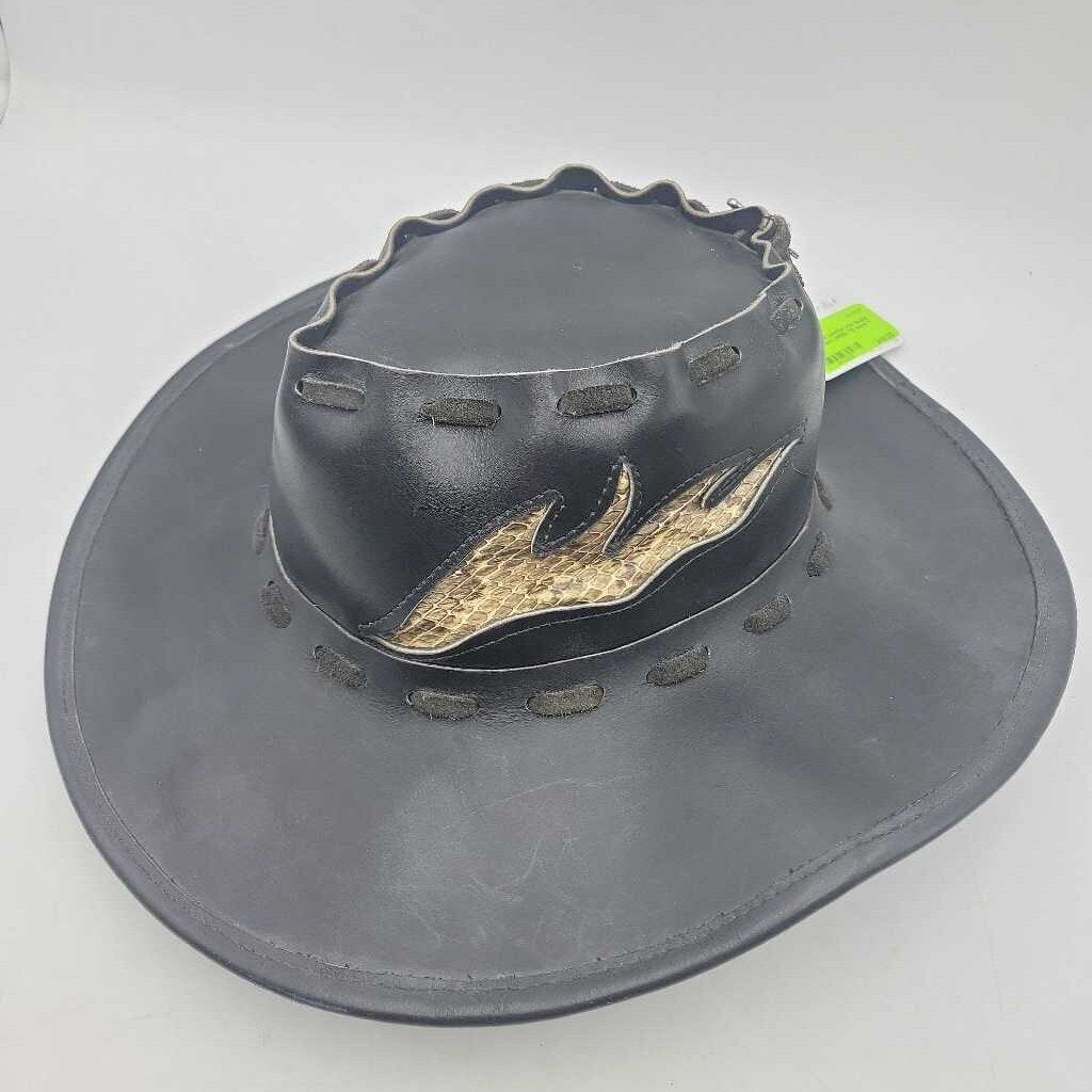 Black Leather Hat Snake skin accent (MEB) TB