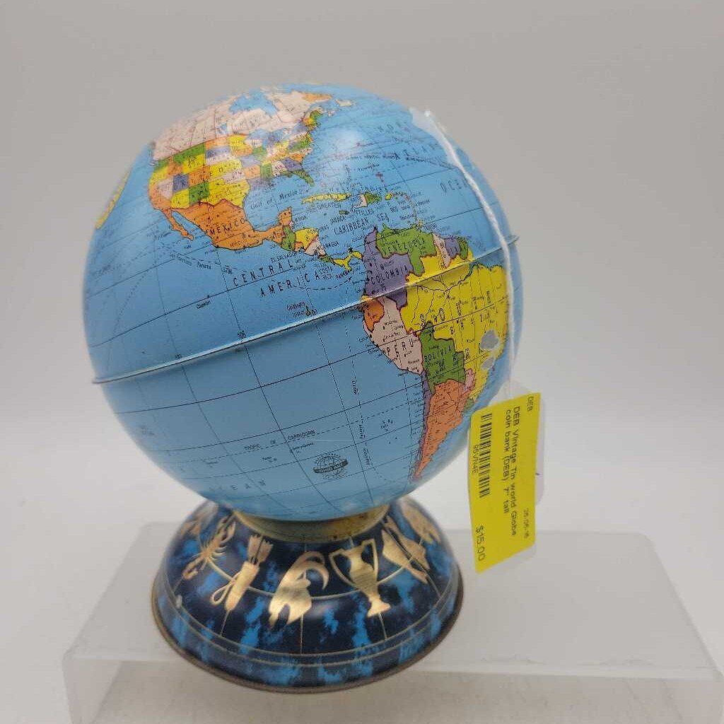 Vintage Tin world Globe coin bank (DEB)