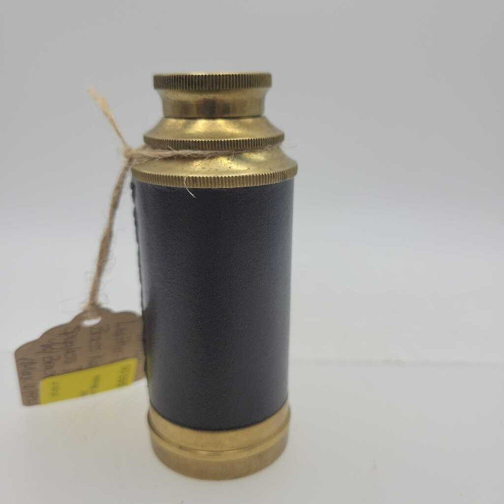 Working Vintage Leather-Wrapped Brass Nautical Spyglass Telescope w/ Brass Cap (Max 6.75"L/ Min 3.5"L)