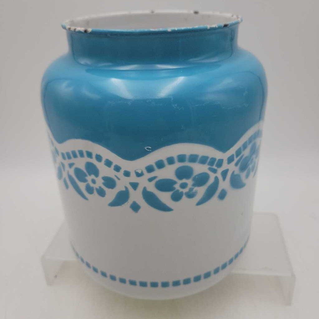 Turquoise and White Enamelware Vase Container (YVO) (606)