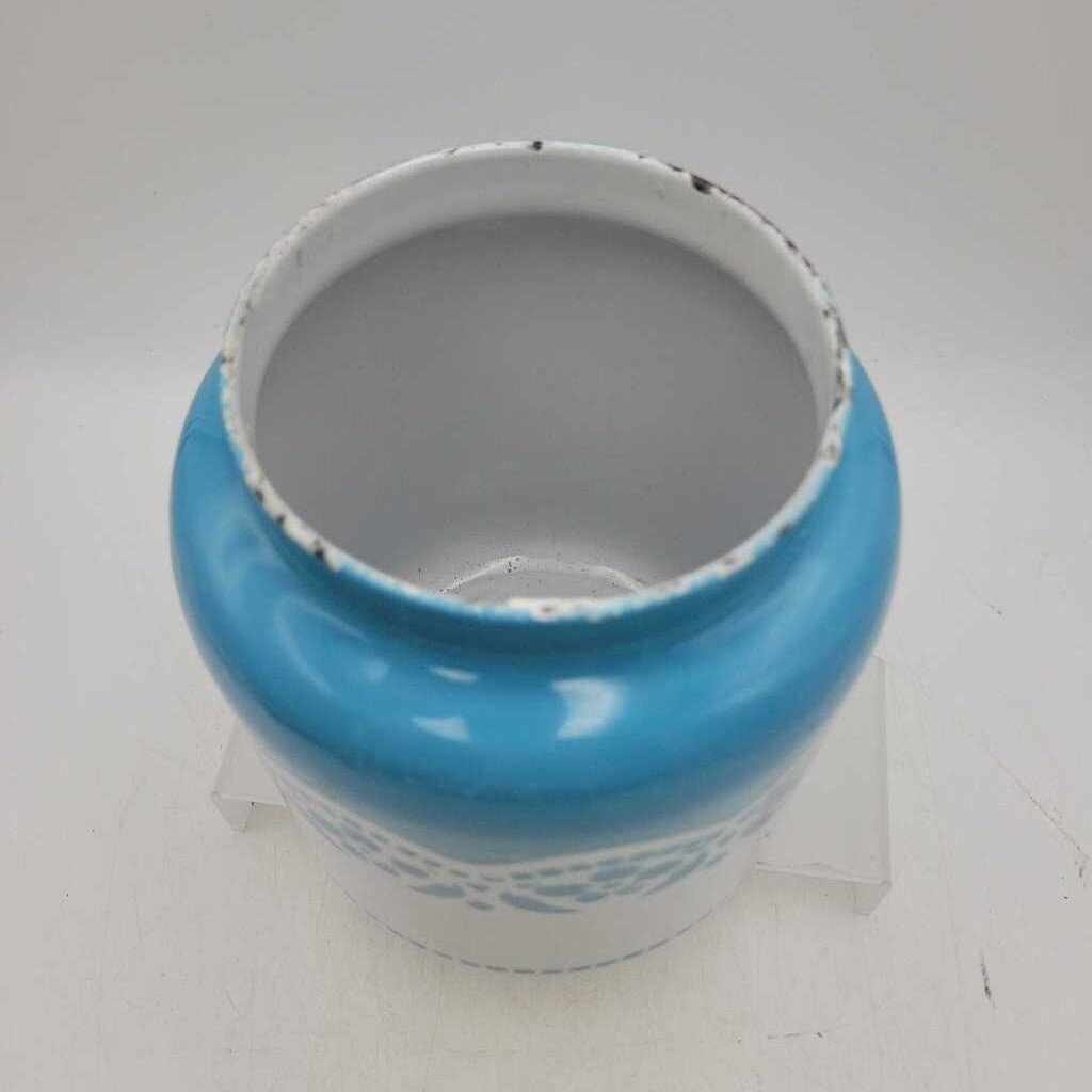 Turquoise and White Enamelware Vase Container (YVO) (606)