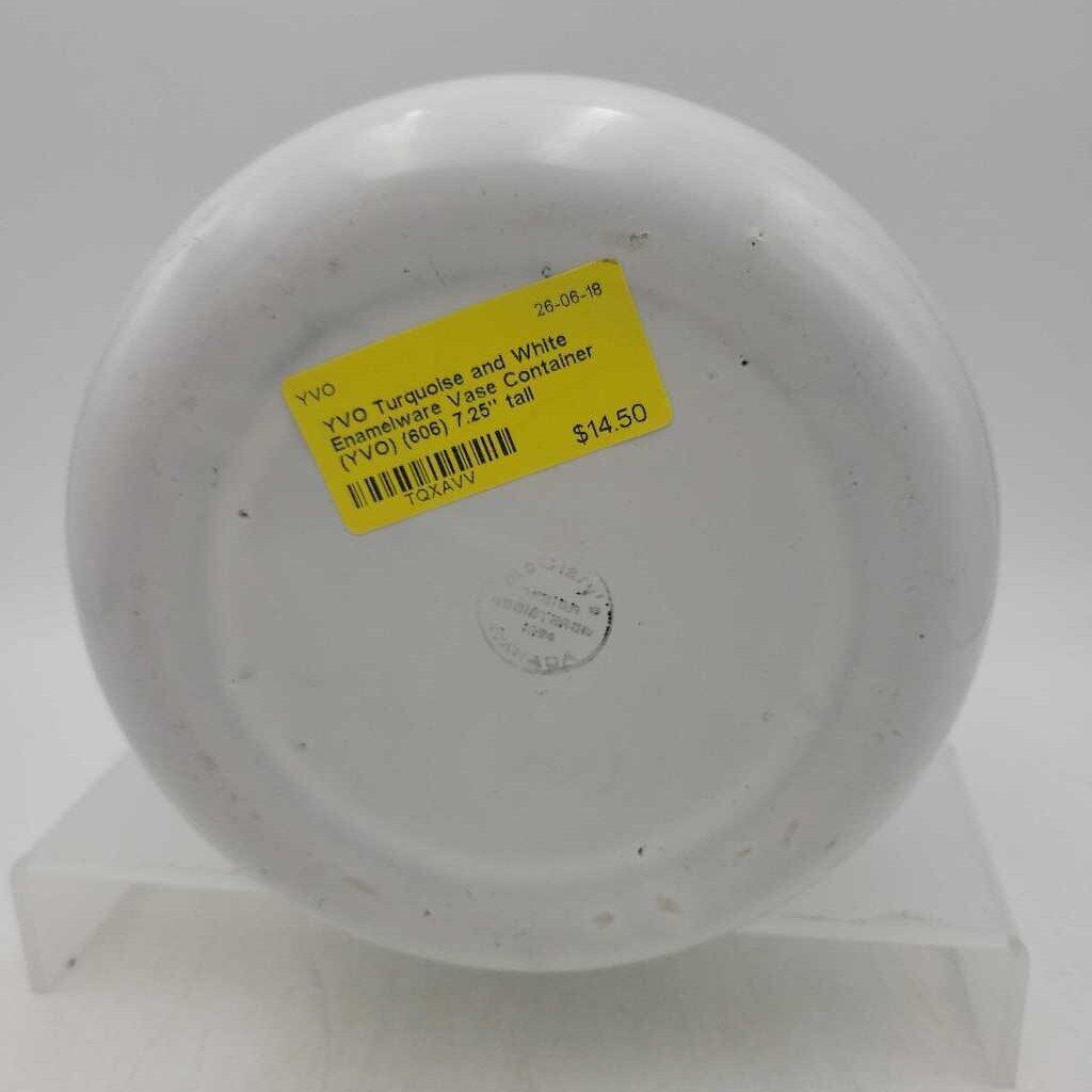 Turquoise and White Enamelware Vase Container (YVO) (606)