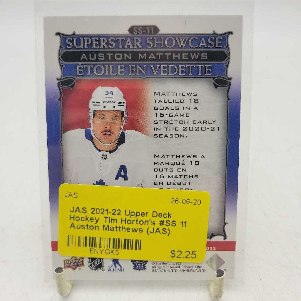 2021-22 Upper Deck Hockey Tim Horton's #SS 11 Auston Matthews (JAS)