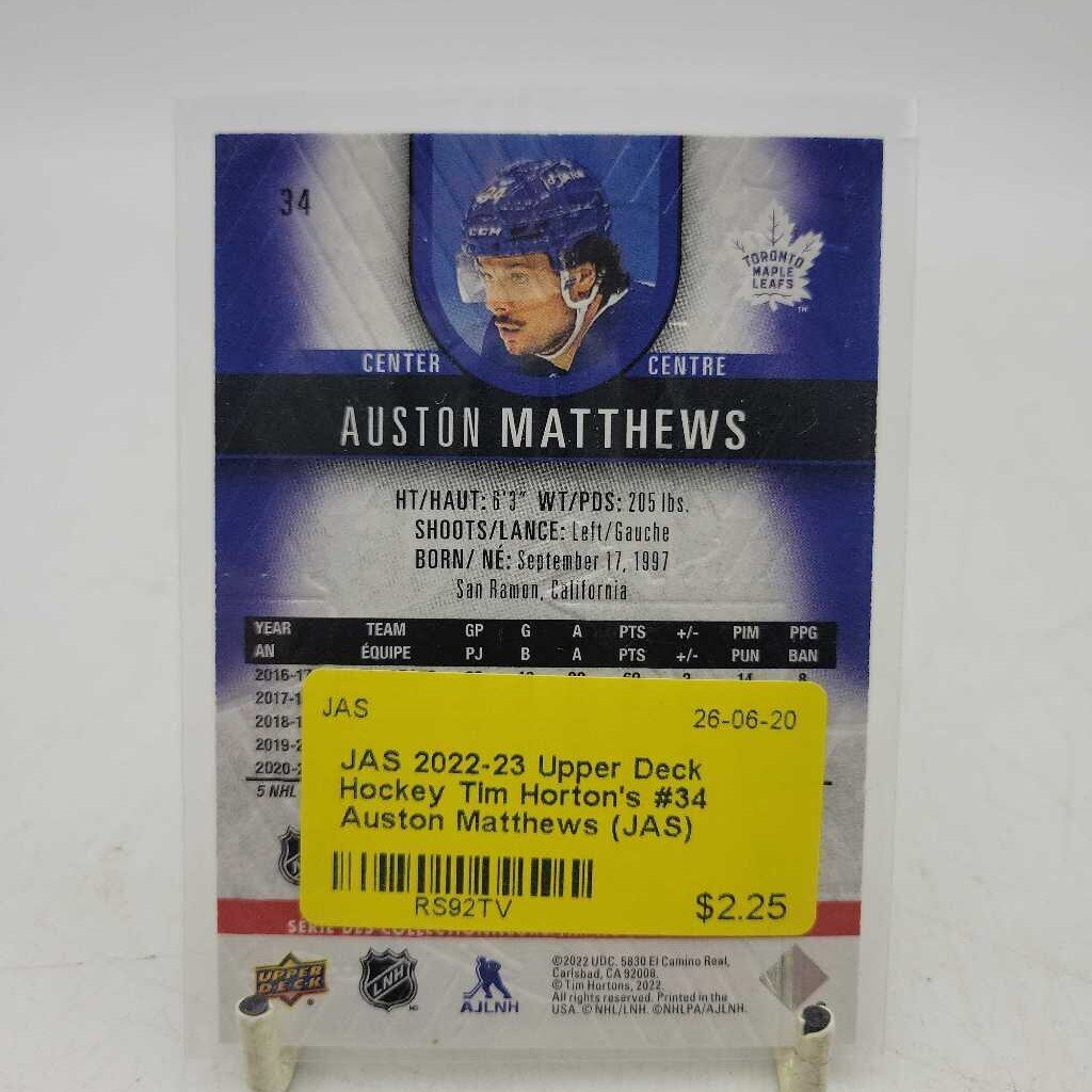 2022-23 Upper Deck Hockey Tim Horton's #34 Auston Matthews (JAS)